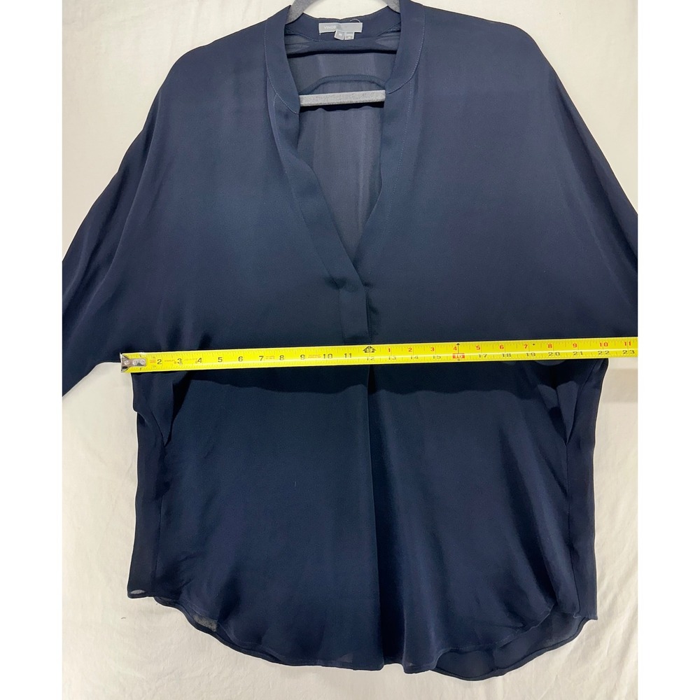 Vince Navy Blue Silk Split Neck Long Sleeve Blouse Top Womens Size Medium - Picture 4 of 5